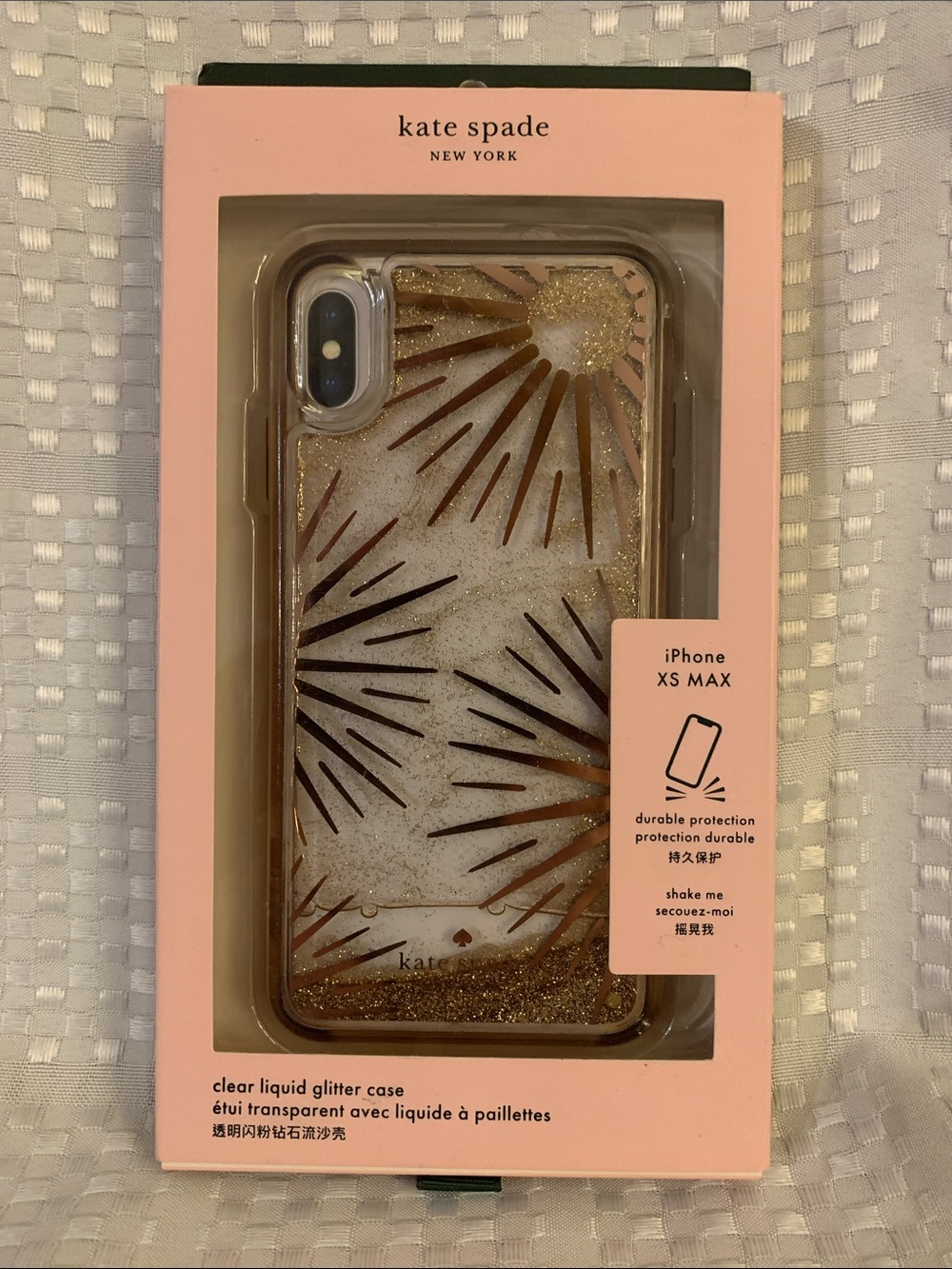 kate spade New York gold glitter sunburst iPhone XS Max case, new.